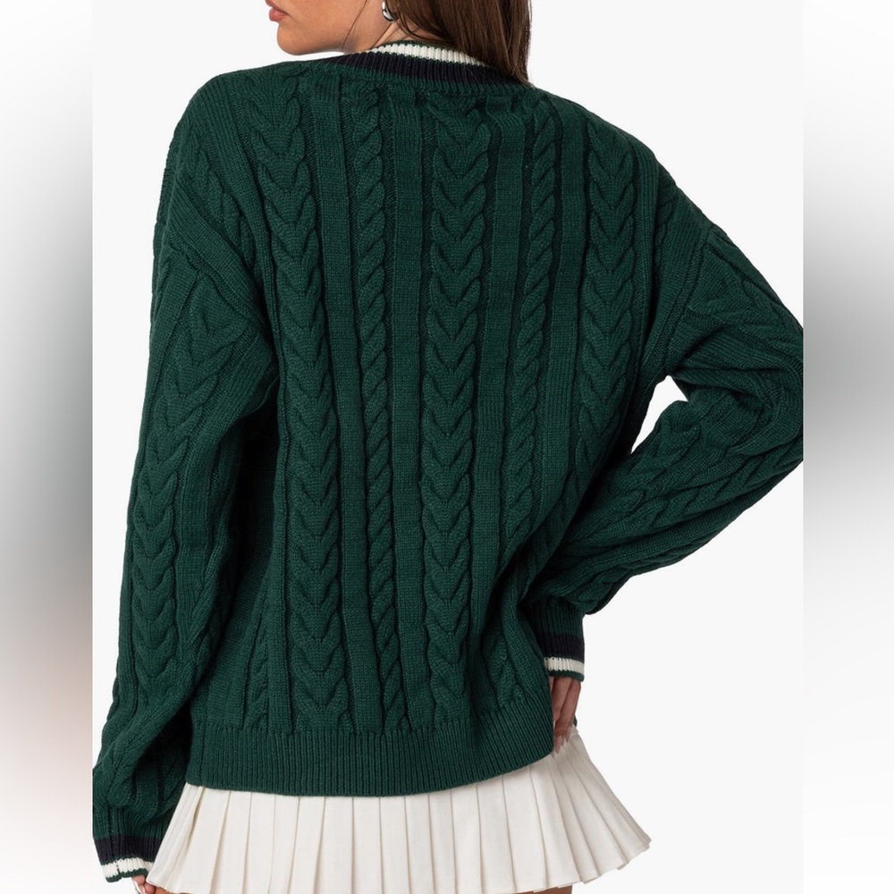 Edikted Amoret oversized green cable sweater Xs - Picture 2 of 5